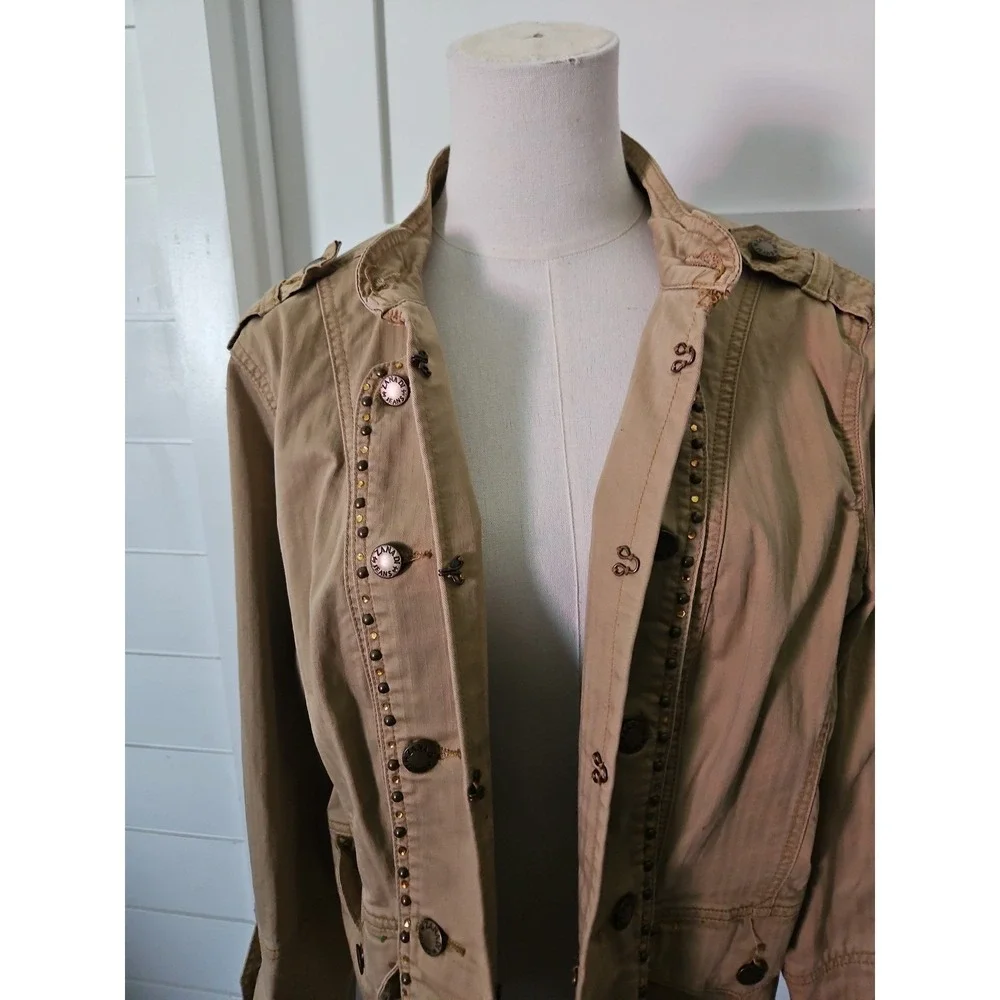 ZD Jacket Womens Plus Size 18 Khaki Tan Military Band Studded Utility Boho Chic